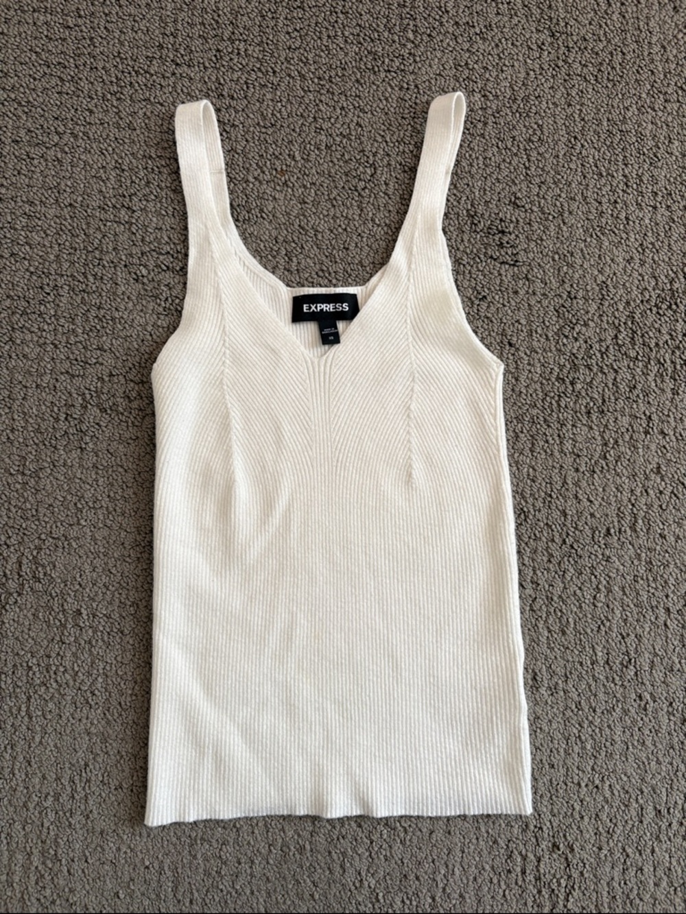 Express Cream Ribbed V-Neck Tank Top